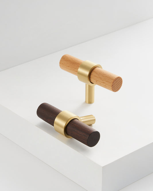CATSKILL BRUSHED BRASS & WOOD CABINET KNOB