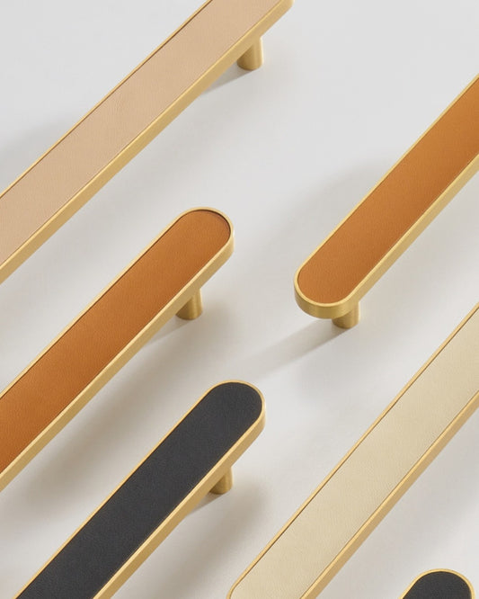 MADISON LEATHER & BRASS CABINET PULL BEIGE