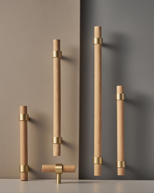 CATSKILL BRASS & BEECH WOOD CABINET PULL