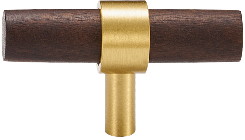 CATSKILL BRUSHED BRASS & WOOD CABINET KNOB