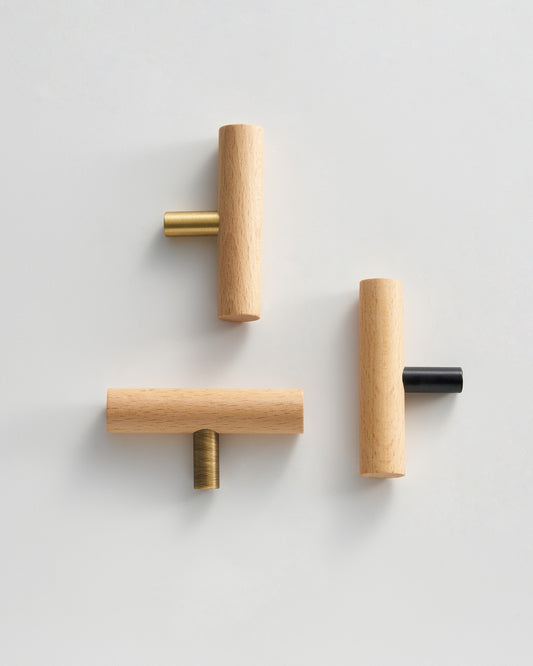 SIENA WOOD & SOLID BRASS T-BAR KNOB